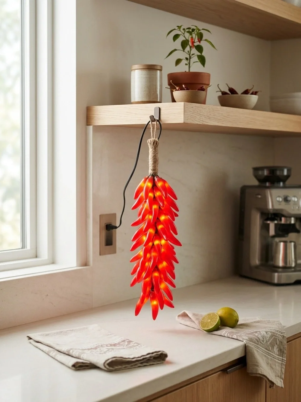 Red Chili Pepper Ristra String Lights Festive Southwestern Kitchen Home Decor